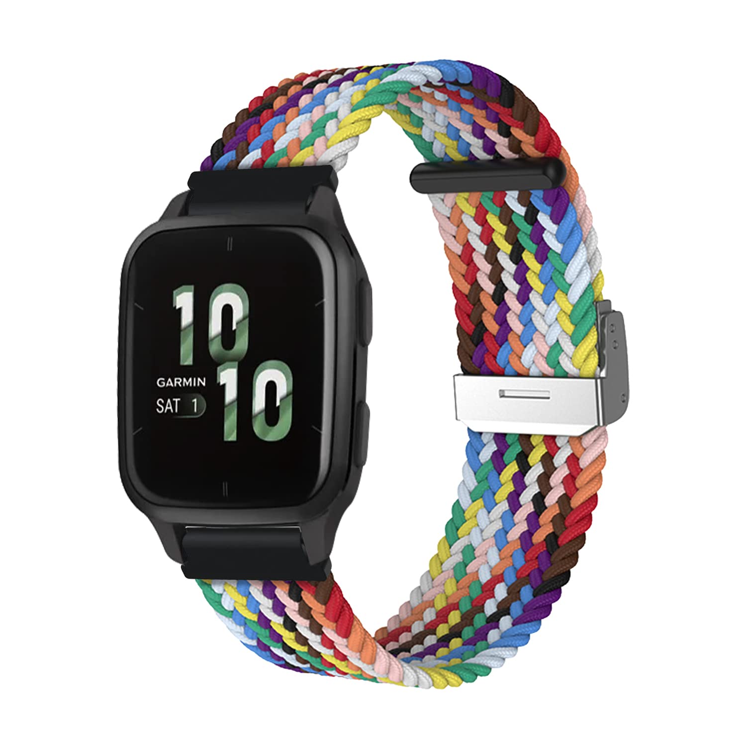 ToVioc 20mm Nylon Watch Strap for Garmin Forerunner 165/165 Music/Vivoactive 5 Strap Elastic Sport Replacement Watch Band for Garmin Vivomove Trend/Venu Sq 2 / Vivomove Sport - Rainbow