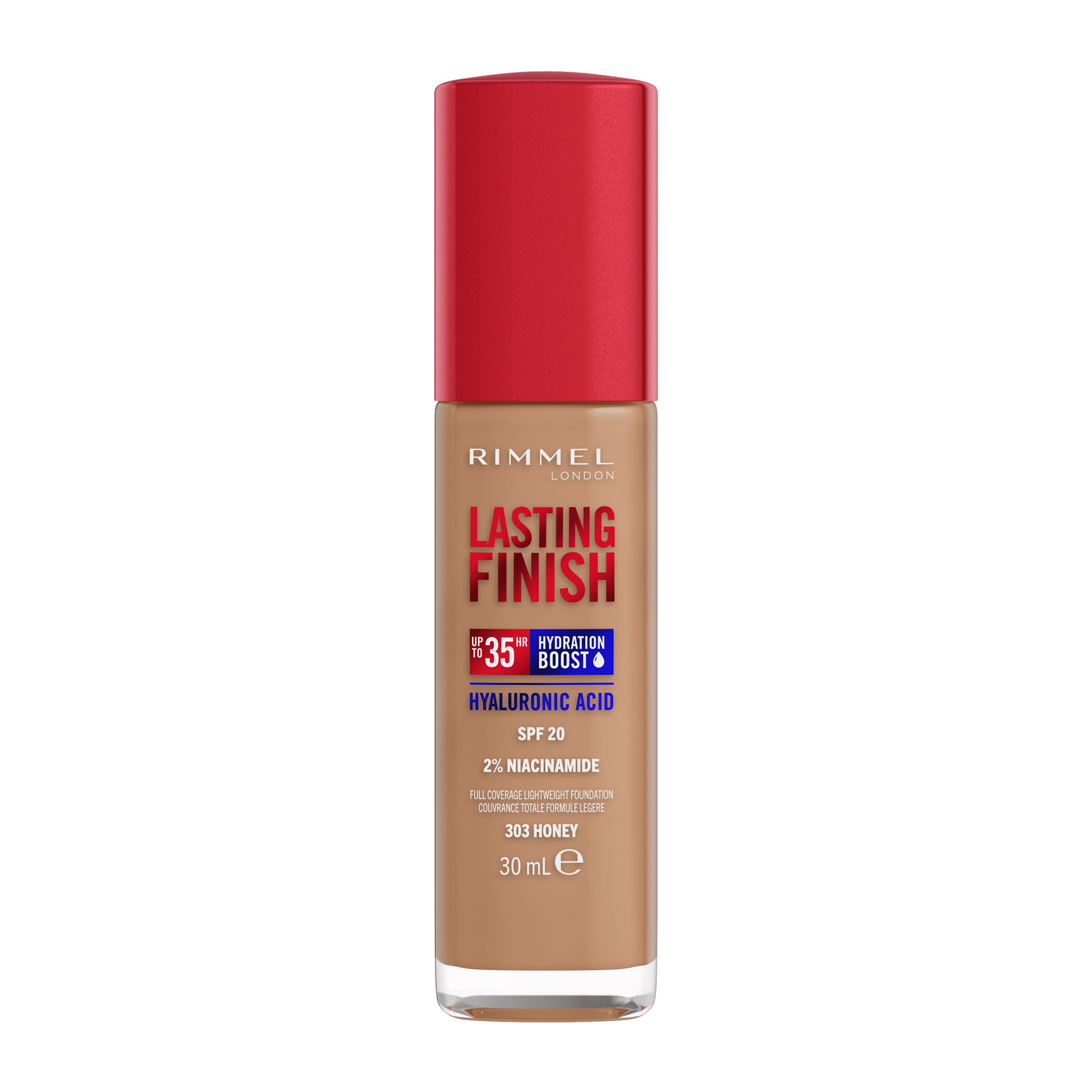 Rimmel Lasting Finish 35Hr Foundation 303 Honey, Full Coverage, Hydrating, SPF20, Hyaluronic Acid, Vitamin E, 2% Niacinamide, All Day Wear, Vegan, Cruelty Free — image 1