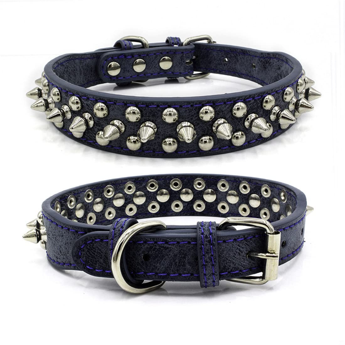 Yiwong Spiked Leather Dog Collar Lead, Anti Bite Rivet Dog Collar Medium and Large Dog Chains, French Bulldog Collar