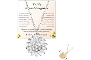 FISHFRUIT To My Granddaughter Sunflower Fidget Necklace,Spinning Sunflower Pendant Necklace Granddaughter Necklace, Granddaughter Gifts from Grandma, Rotating Daisy Flower Anxiety Necklace