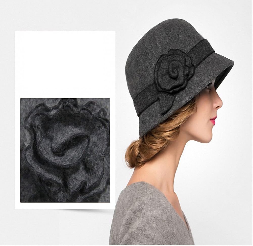 Maitose Women's Wool Felt Flowers Church Bowler Hats Dark Gray at  Women’s Clothing store