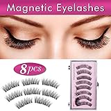 Long Magnetic Eyelashes Double Magnets No Glue Reusable False Magnetic Eyelashes 8 Pieces 3D Ultra Thin Lightweight Fake Eyelashes Easy to Apply Natural Look (8pieces)