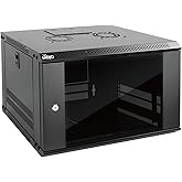 Tecmojo 6U Wall Mount Server Cabinet IT Network Rack Enclosure Lockable Door and Side Panels Black, Cooling Fan, Standard Glass Door, 450mm Depth, for 19” IT Equipment, A/V Devices