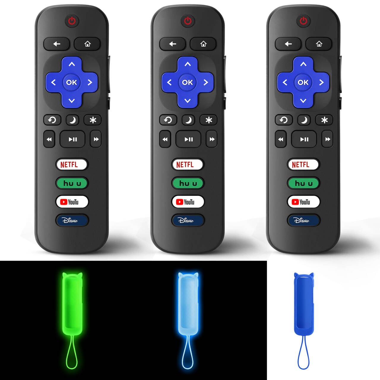 Photo 1 of (Pack of 3) Replacement Remote Only for Roku TV with Soft Protective Cover (Glow in The Dark), Compatible for TCL Roku/Hisense Roku/Onn Roku/Sharp Roku/Element Roku/Philips Roku Smart TV