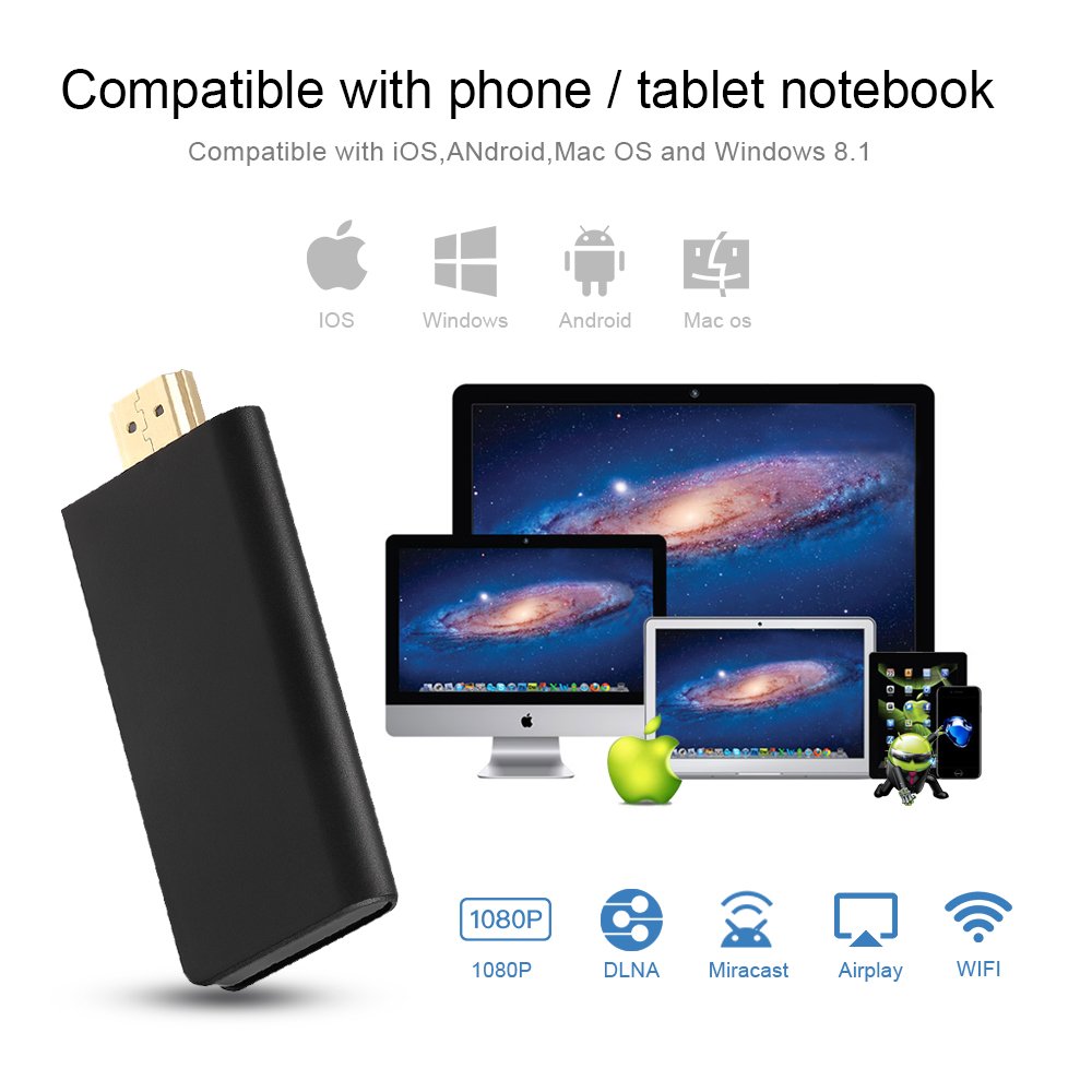 E28 WiFi Display Dongle,Mbuynow Super Slim inalámbrico HDMI HD Miracast Dongle,Soporta Google Chromecast Miracast DLNA Airplay Conversión de Airplay Mirroring,Compatible con Android/IOS/Windows/ MAC