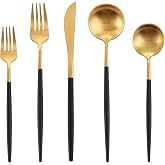 Oliviola 20pc Matte Black Gold Silverware Set for 4,Satin Finish Utensil Set