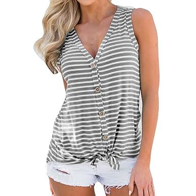 YEBIRAL Damen Blusen Oberteil Sommer Ärmellos Gestreift Tanktop Ärmellos Taste Casual Weste Shirt Trägershirts Tops