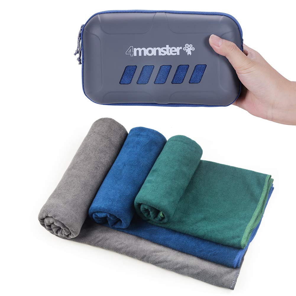 4Monster Microfiber Towel, Travel Towel, Camping Towel, Gym Towel, Backpacking Towel, Hiking Towel, Fast Drying Super Absorbent Travel Case (Blue-l) 隆颅