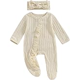 Ayalinggo Newborn Baby Girl Fall Winter Outfits Clothes Knit Jumpsuit Ruffle Romper Newborn Coming Home Outfit for Baby Girl