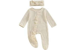 YINGISFITM Baby 3 6 Months Girl Clothes Newborn Onesie Ruffle Long Sleeve Ribbed Romper Jumpsuit One Piece Hospital Outfit