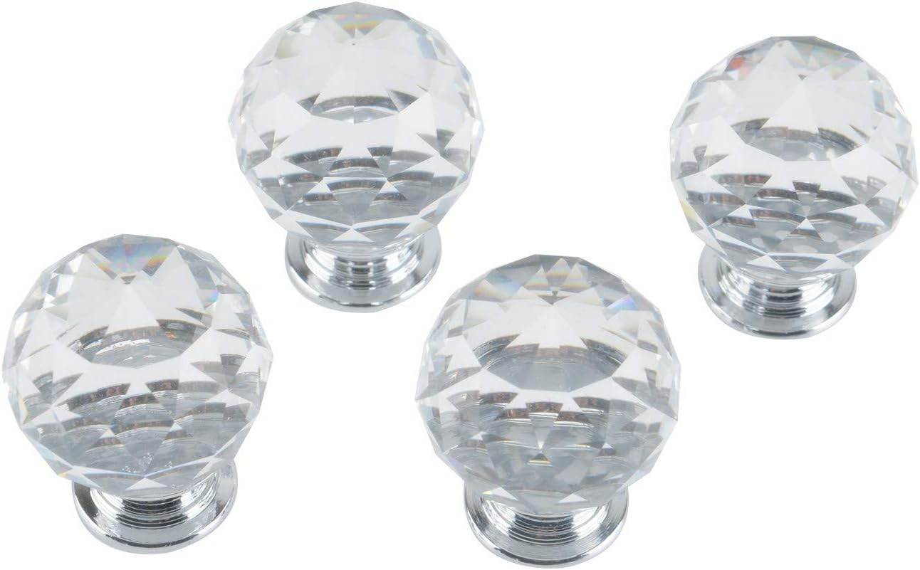 PetHot 4Pcs 30mm Door Knobs Handles Clear Crystal Glass Cupboard Drawer Cabinet Kitchen