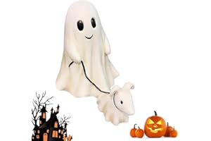 RWSEFK Halloween Ghost Walking Dog Statue, Ghost Walking Dog Statue, Spooky Ghost Dog Figurine, Cute Halloween Decorations Indoor Outdoor, Great Gift for Family and Friends (Boy)