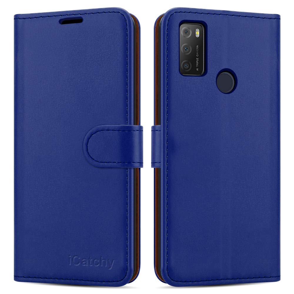 iCatchy For Alcatel 1S / 3L 2021 Case Leather Wallet Book Flip Folio Stand View Cover Compatible with Alcatel 1S / 3L 2021 Phone Cover (Blue)