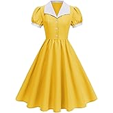ODIZLI Women's 1950s Retro Dress Short Sleeve Contrast Panel Swing Dress Tea Party Cocktail Rockabilly Dresses