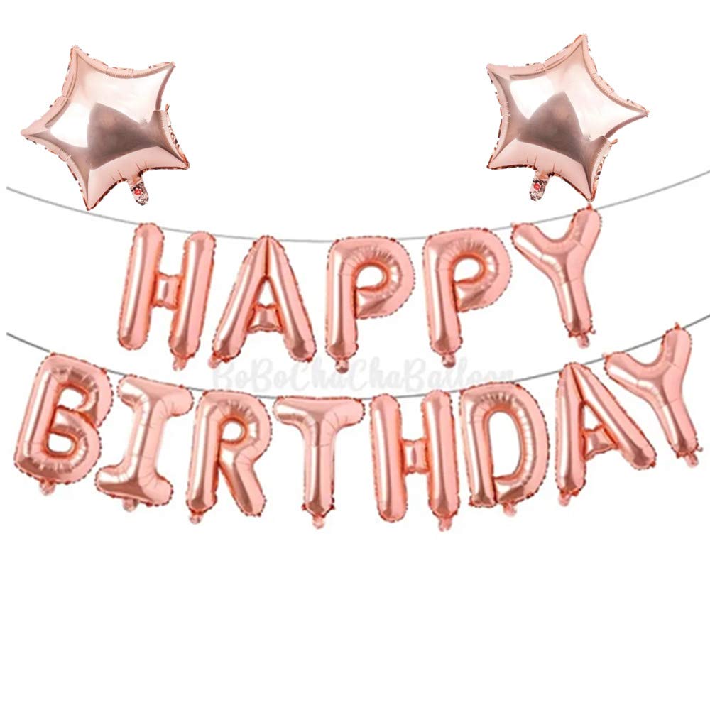 Rose Gold Happy Birthday Balloon Banners, Alphabet Balloons Banner for Women Girls Birthday Party Decoration Teen Girls