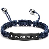 MEALGUET Personalized ID Couple Bracelets Custom Engraving Handmade Braided Rope Wrist Bangle for Men Women Friendship, Adjustable,Customized Bracelet Gift for Men Husband