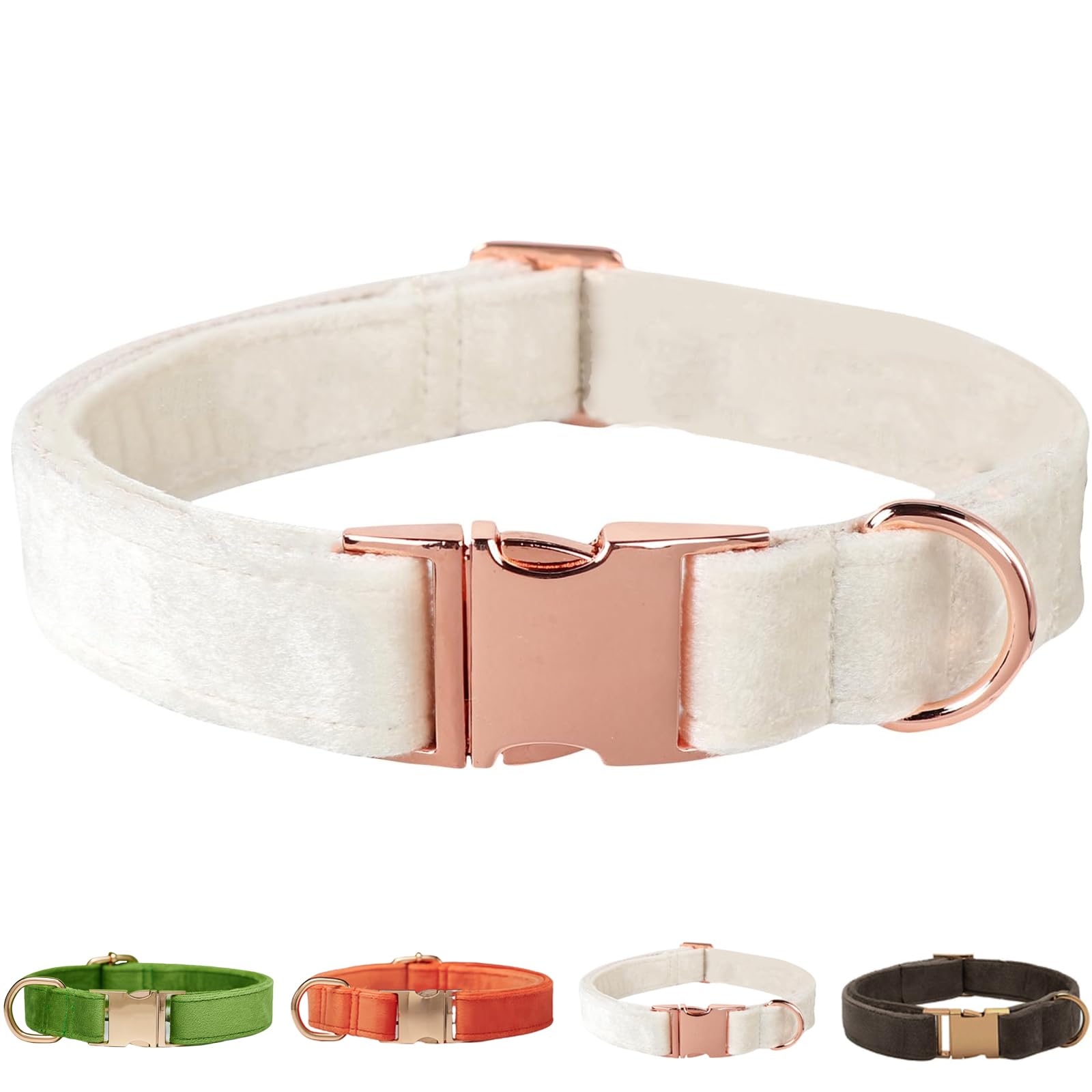 Photo 1 of Velvet Dog Collar for Small Medium Dog, Durable Soft Velvet, White Green Orange Brown for Girl Boy, Adjustable Metal Buckle Puppy Collar Suitable for Running, Playing and Weddings. (White, XS)