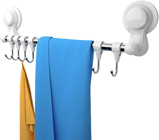 KOLLIEE Suction Cup Towel Bar With Hooks Shower Self