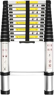 WolfWise 3,8M Teleskopleiter, Rutschfester Klappleiter Stehleiter Mehrzweckleiter aus hochwertiges Aluminium, 150 kg/330 Pfund Belastbarkeit, Schwarz