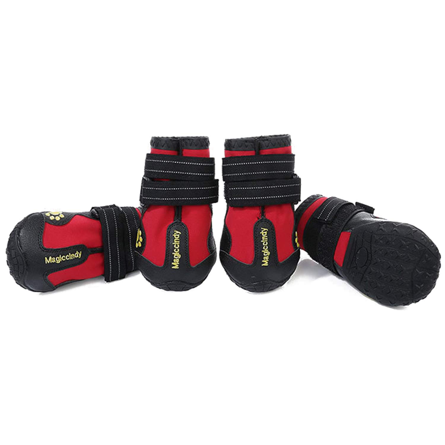 PETCUTE Dog Boots for Injured Paws Waterproof Dog Shoes with Reflective Straps Anti-Slip Dog Protective Boot for Outdoor Activities(Red 4#)