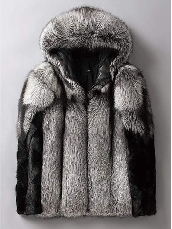 Amazon メンズアライグマの毛皮のコート フード付きシルバーフォックスファーコート メンズ冬のジャケット シルバー 3xl コート ジャケット 通販