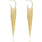Tassel Earrings for Women, Gold Dangling Semi-Open Fringe Earrings Long Chain Drop Chic Statement Jewelry Party Wedding Prom Daily Wear