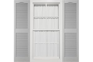 MID AMERICA 14 1/2"W x 51"H Mid-America Vinyl, TailorMade Cathedral Top Center Mullion, Open Louver Shutters, w/Installation Shutter-Lok's (Per Pair), 030 - Paintable