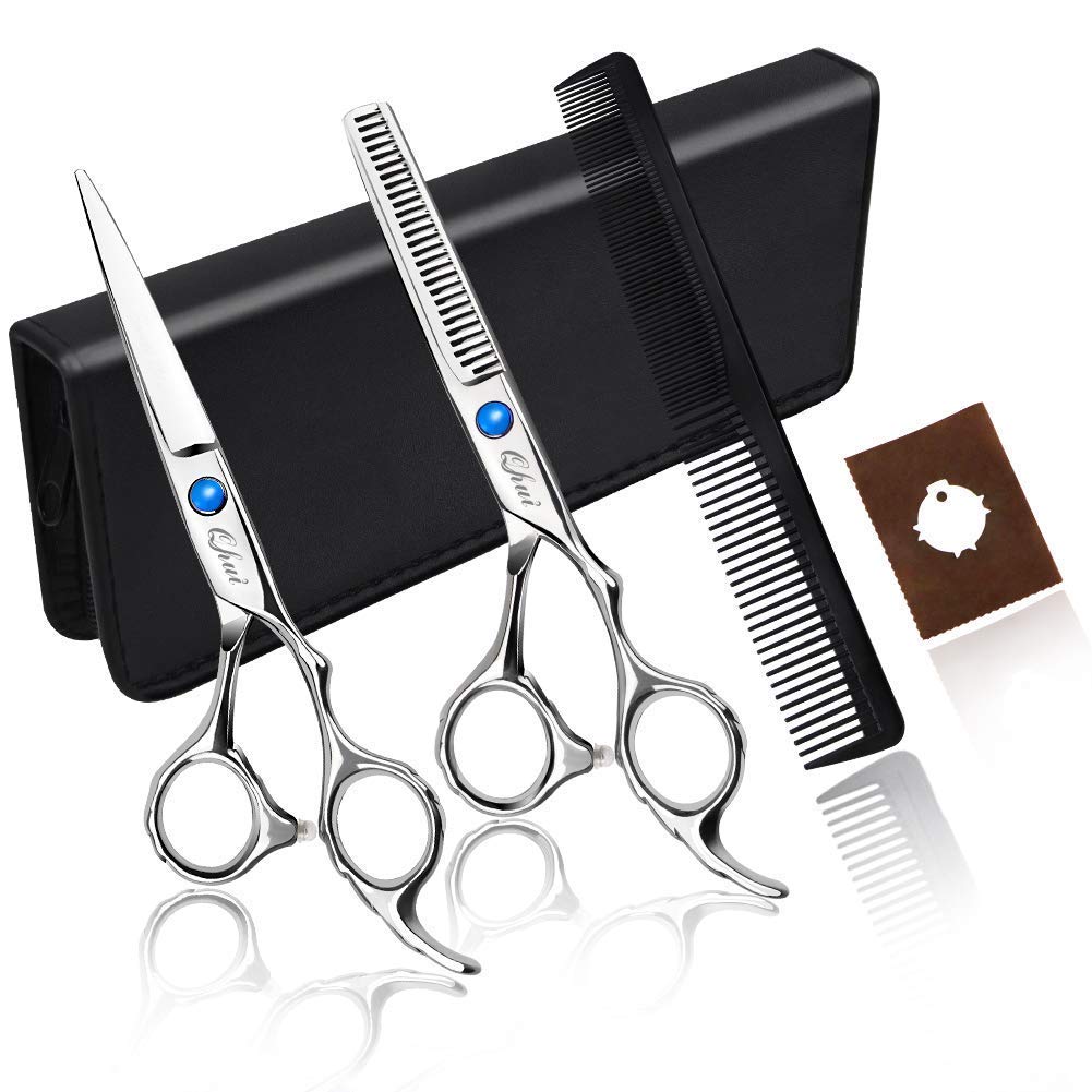 Hair Cutting Scissors Kit, Sharp Hair Scissors Made of Resist Corrosion and Rust Stainless Steel with Regular Hair Shear, Thinning Scissor, Comb, Black Leather Case for Home Use, Professional Barbers : Beauty