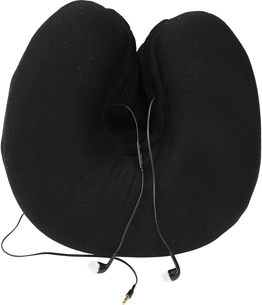 Memory Foam Travel Neck Pillow With Built-in Headphones and Hood