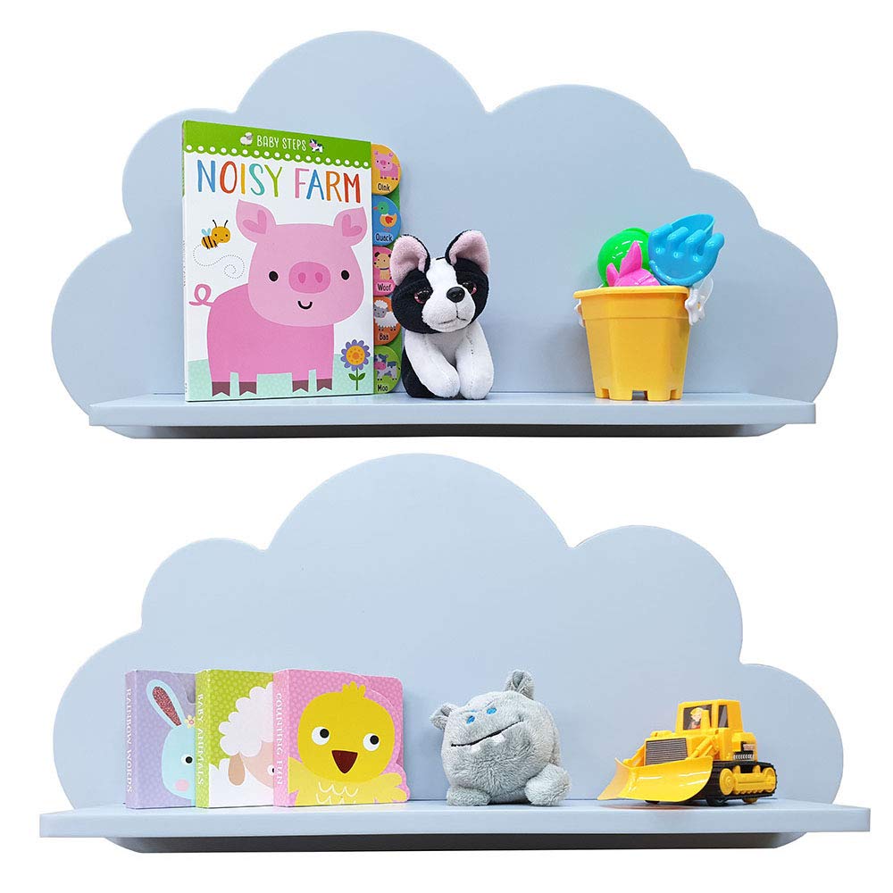 Babaya Cloud Shelves for a Children’s Nursery Floating Shelf Design (Pair - 2X Shelves) Shelving Child's Bedroom Themed Boy/Girl - Available in White, Grey, Blue or Pink (Grey)