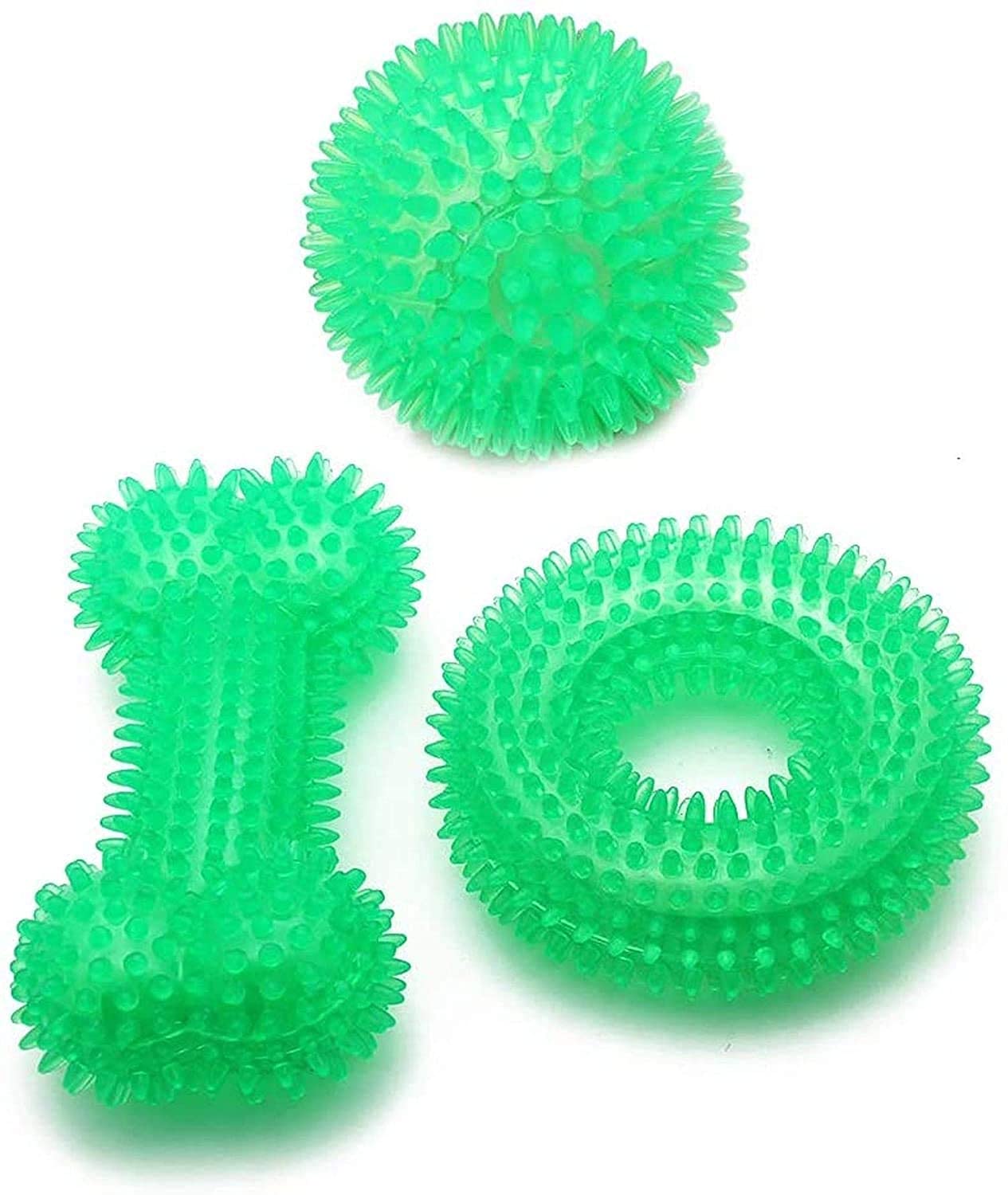 PAWS SAMRAT Durable Squeaky Chew Ring, Bone & Ball Toy-Non-Toxic Soft Natural TPR Rubber Toy for Puppy || Cleans Teeth and Promotes Good Dental and Gum Health for Your Pet (Color May Vary)