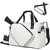 Pickleball Tote Bag with Shoe Compartment and Paddle Storage โ Large Capacity Lightweight Pickleball Bag for Women & Men with Water Bottle Holder (White)