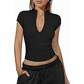 NEJXQ Womens Short Sleeve Workout Tops for Women Half Quarter Zip Athletic Pullover Tee Golf Shirt Slim Fit Yoga Gym Crop Top