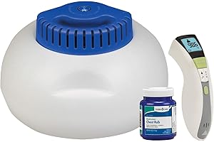 THERA CARE Seasonal Relief Bundle 3-Piece | Warm Steam Vaporizer | Forehead Thermometer | Medicated Chest Rub | Fast Relief During Cough Cold Season | Whole Family Care