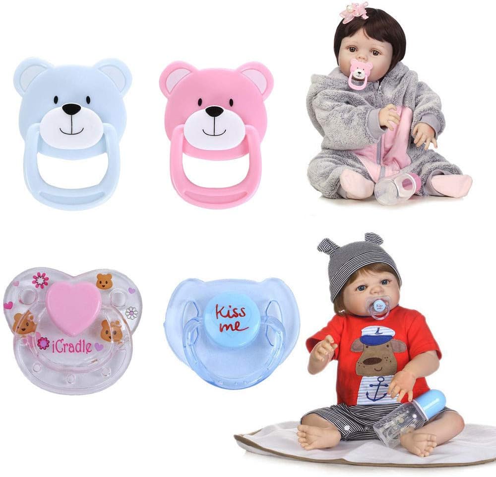 Dingji 4PC New Dummy Pacifier for Reborn Baby Dolls with Internal Magnetic Accessories Safe Mini Educational Game Gift