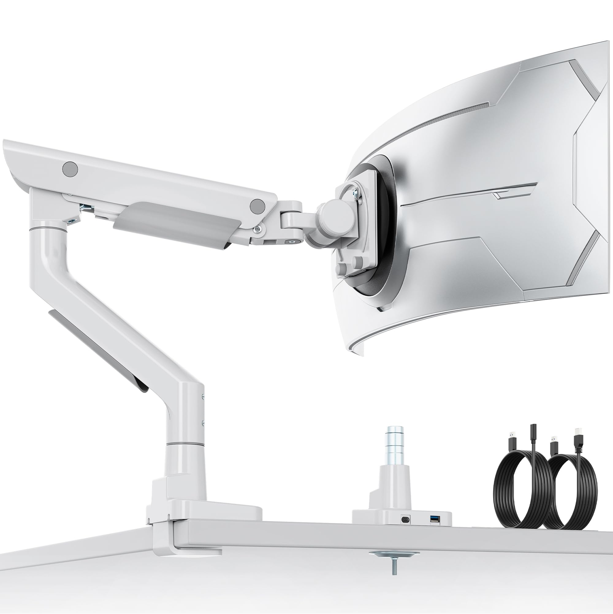 Photo 1 of *Missing Hardware and possibly other parts* monTEK Sleek Aluminum Monitor Arm for 17–57�” Ultrawide Screens up to 59 lbs, USB 3.0 A/C, Heavy Duty Single Monitor Arm Desk Mount, Pneumatic Lift, Quick-Release Plate, Clamp/Grommet, Max VESA 100x100