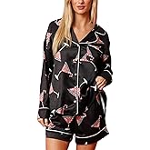 Aonoapll Women Christmas Pajamas Shorts Set Cute Patterned Long Sleeve Shirts and Shorts 2 Piece Pjs Sleepwear Loungewear