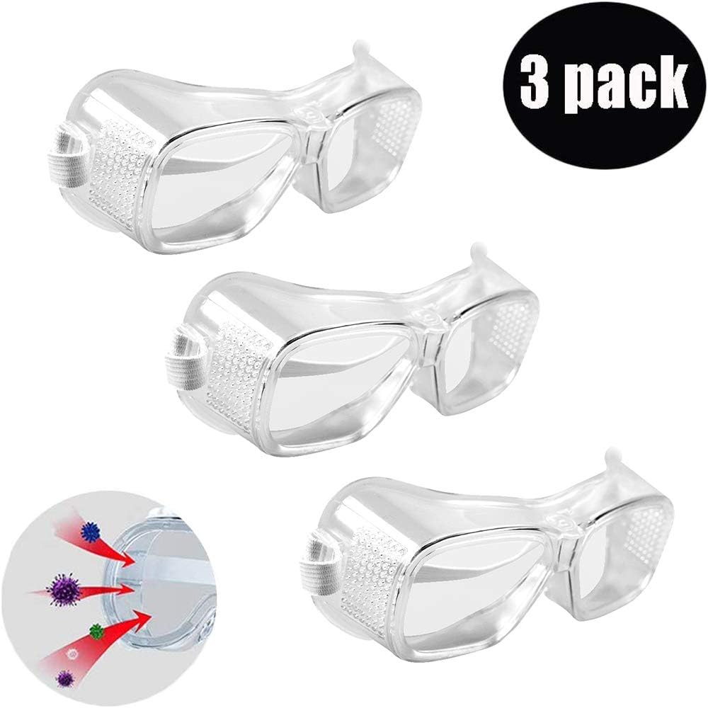 3 PCS Safety Glasses - Isolate Virus/Prevent Saliva/Anti Fog Goggles/Eye Protection Transparent Goggles for Medical, Lab, Chemistry, Personal or Professional Use