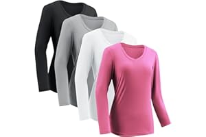 TVKSOM Moisture Wicking Shirts for Women Quick Dry Athletic Running Long Sleeve T Shirts Womens V Neck Workout Tops