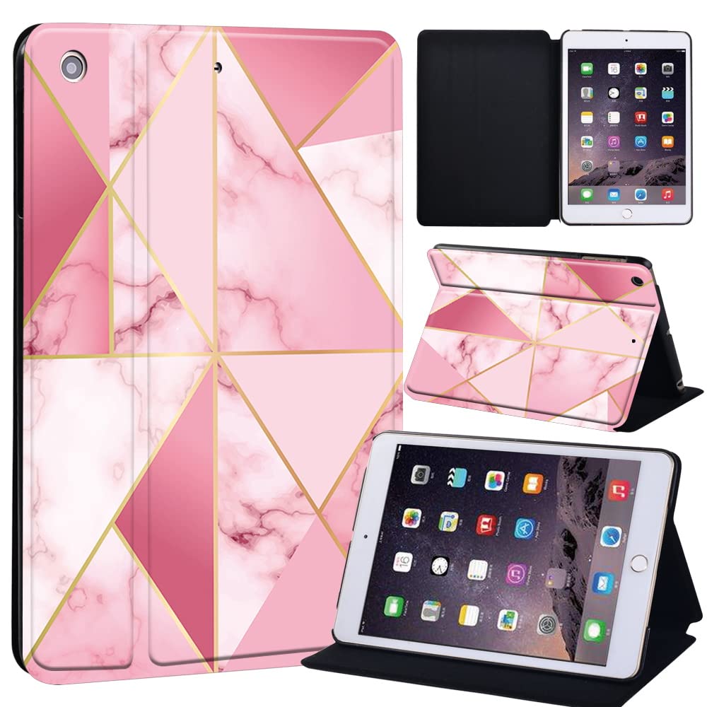 Shape Printed Case for iPad Mini 1/2/3, Lightweight Trifold Stand Case with Auto Sleep/Wake, Microfiber Lining, Hard Back Cover for iPad Mini 1/Mini 2/Mini 3 (hot pink geometric)