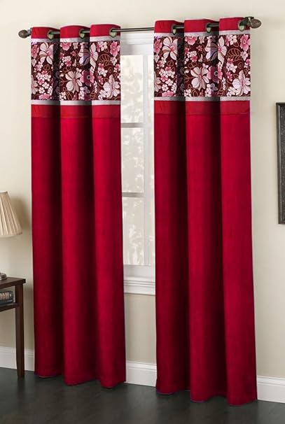 Homefab India Fusion 2 Piece Polyester Curtain Set - 7ft, Maroon