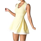 SOLY HUX Women's Sleeveless Tennis Dress with Separate Shorts Collared V Neck Golf Athletic Mini Dresses