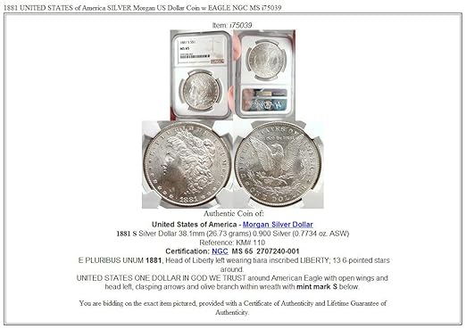 1881 Unknown 1881 United States Of America Silver Morgan Us Do