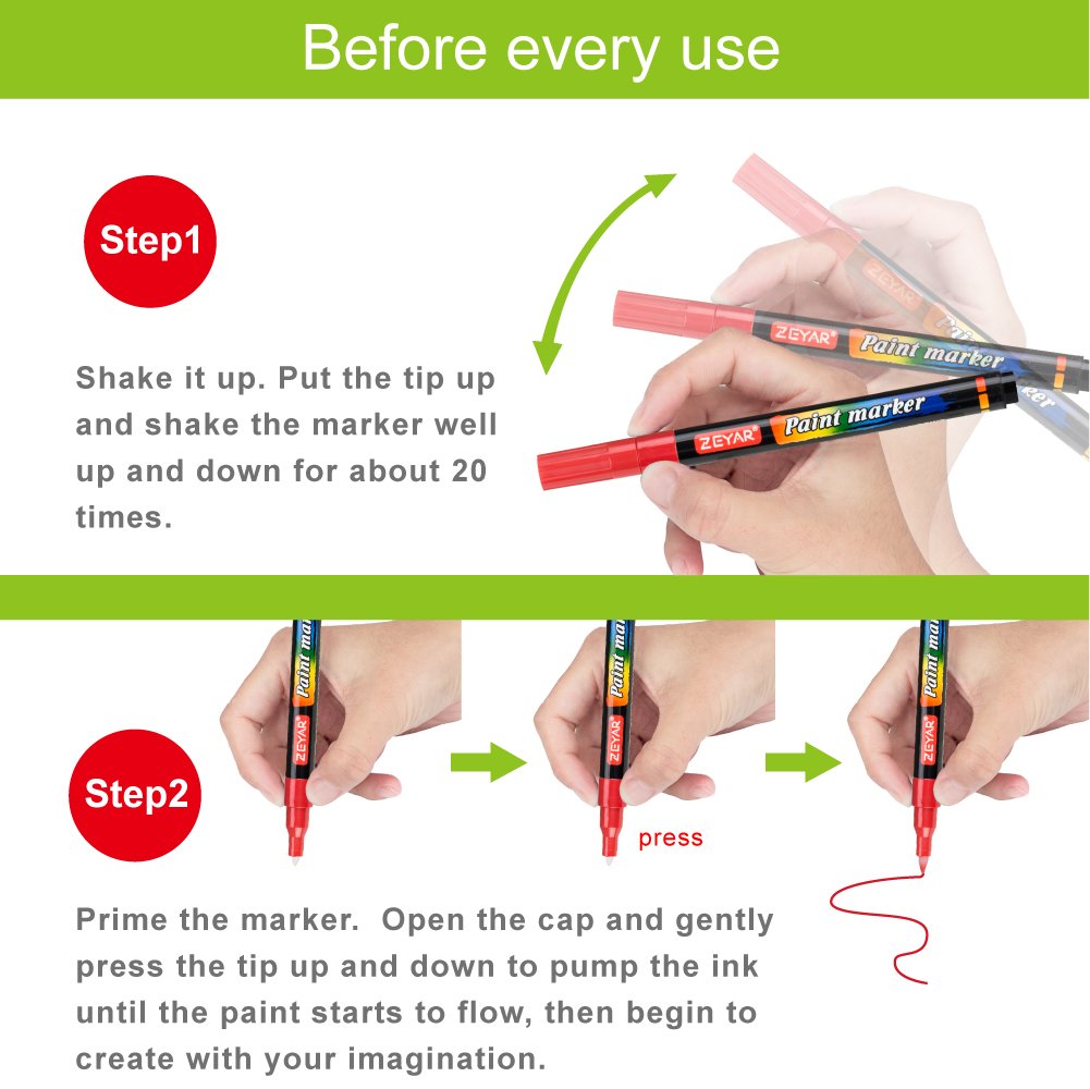 ZEYAR Premium Acrylic Paint Pen, Water Based, Extra Fine Point, Nylon