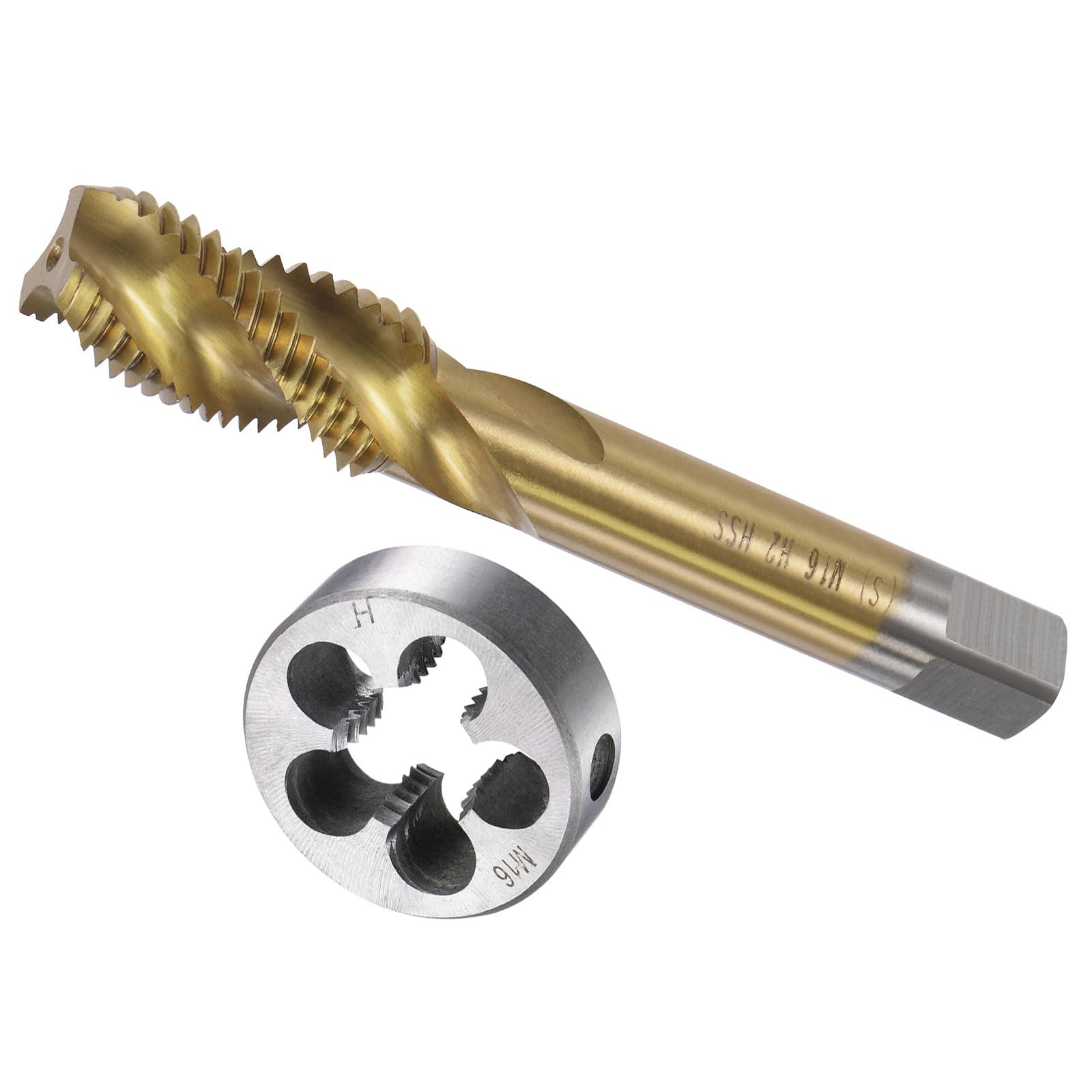 CoCud Metric Tap and Die Set, M16 x 2 Thread, Ti-Coated Spiral Flute Screw Tap & Round Die Tool Kit - (Applications: for Threading Tapping Repairing), 1-Set