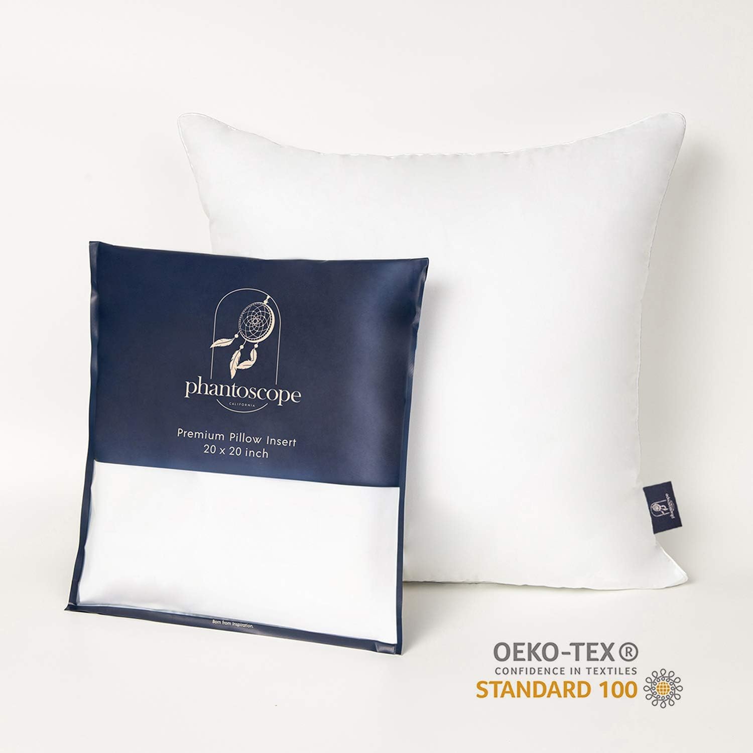 Phantoscope 20x20 Pillow Insert - Throw Pillow Insert with 100% Cotton Cover - 20 Inch Pillow Inserts Square Lumbar Pillow Stuffer - Decorative Sofa Couch Throw Pillows: Home & Kitchen