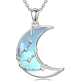 LONAGO Crescent Necklace Moonstone Moon and Star Pendant 925 Sterling Silver Crescent Moon Star Pendant Jewelry Gift for Girlfriend Women Wife
