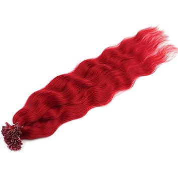 Amazon Com Neitsi 20 Red 100 Human Hair Nail U Tip Wavy Curly
