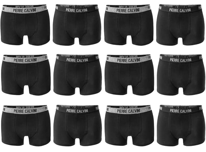 Pierre Calvini – Hipster - Boxershorts, 12er Pack in schwarz, Bequeme und atmungsaktive Herren Unterwäsche, Baumwolle Unterho