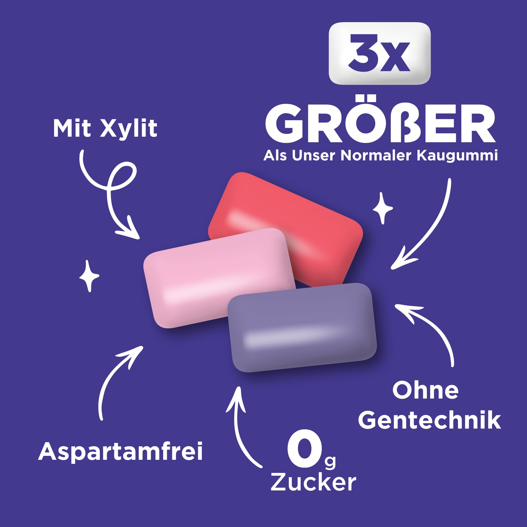 PUR Jumbo Gum | Aspartamfreier Kaugummi | Mit Xylit | Natürlicher Bubblegum, Grape, Watermelon Geschmack, 20 Stück (3er Pack) 4